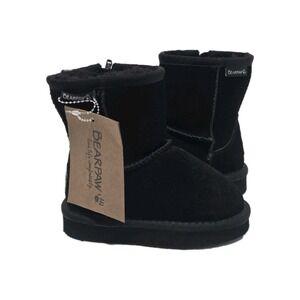 NEW BEARPAW Toddler‎ Girls Emma Black Suede Zipper Boots Kids Size 7 Toddler